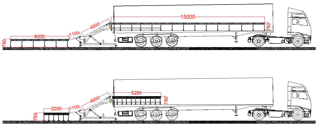 Hydraulic conveyor custom 15 m extended configuration drawing