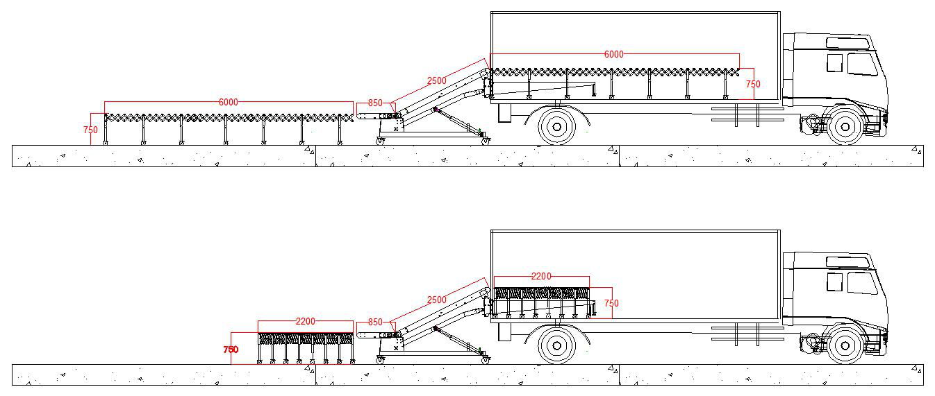 Small model CAD configuration - trucks under 9.6 m with 6 m roller line